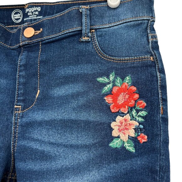 Wonder Nation Girl Blue Stretch Jeggings Size XXL Embroidered Floral Pull-on - Picture 6 of 9